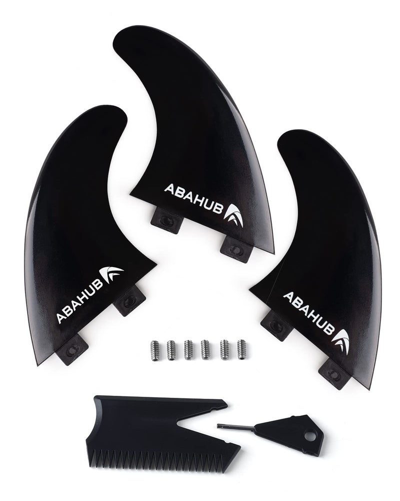 Abahub Surfboard Thruster Fins Set, Compatible with FCS Style Fin Box, Fiberglass Reinforced G5 Surf Fin for Surf Boards, Surfing Longboard, Shortboard, Comes with Screws, Wax Comb and Key, Black - Image 1